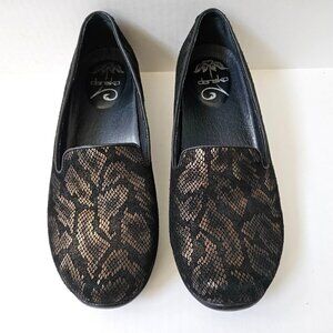 Dansko Shoes Womens 39 / 8.5 9 Olivia Snake Leather Loafers Metallic Bronze